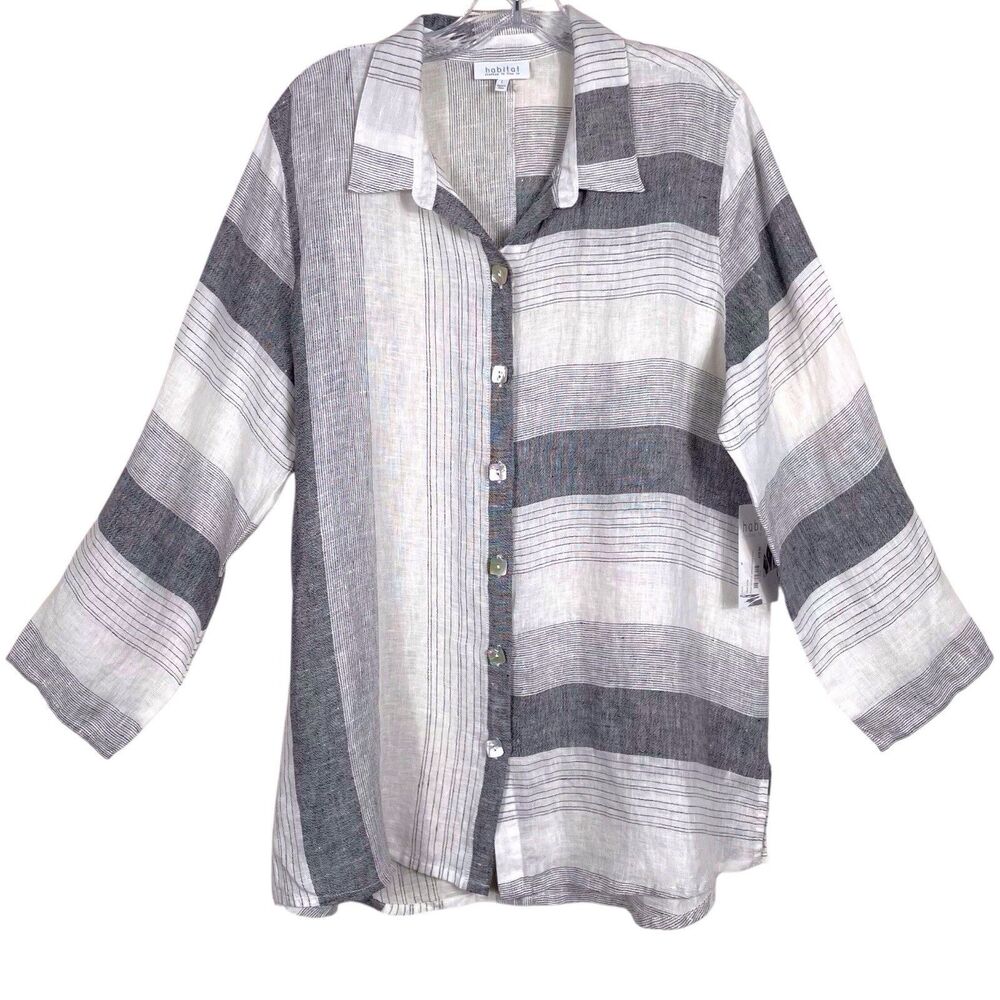Habitat Linen Striped Lagenlook Top Blouse Relaxed Fit Size Large NWT - Picture 2 of 16